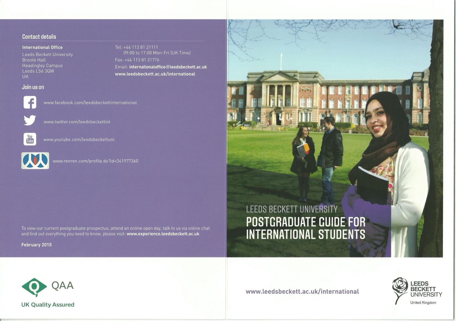 Postgraduate Guide for International Students at Leeds Beckett University, England 2016.